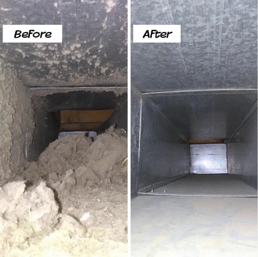 Air duct interior before and after cleaning in San Antonio